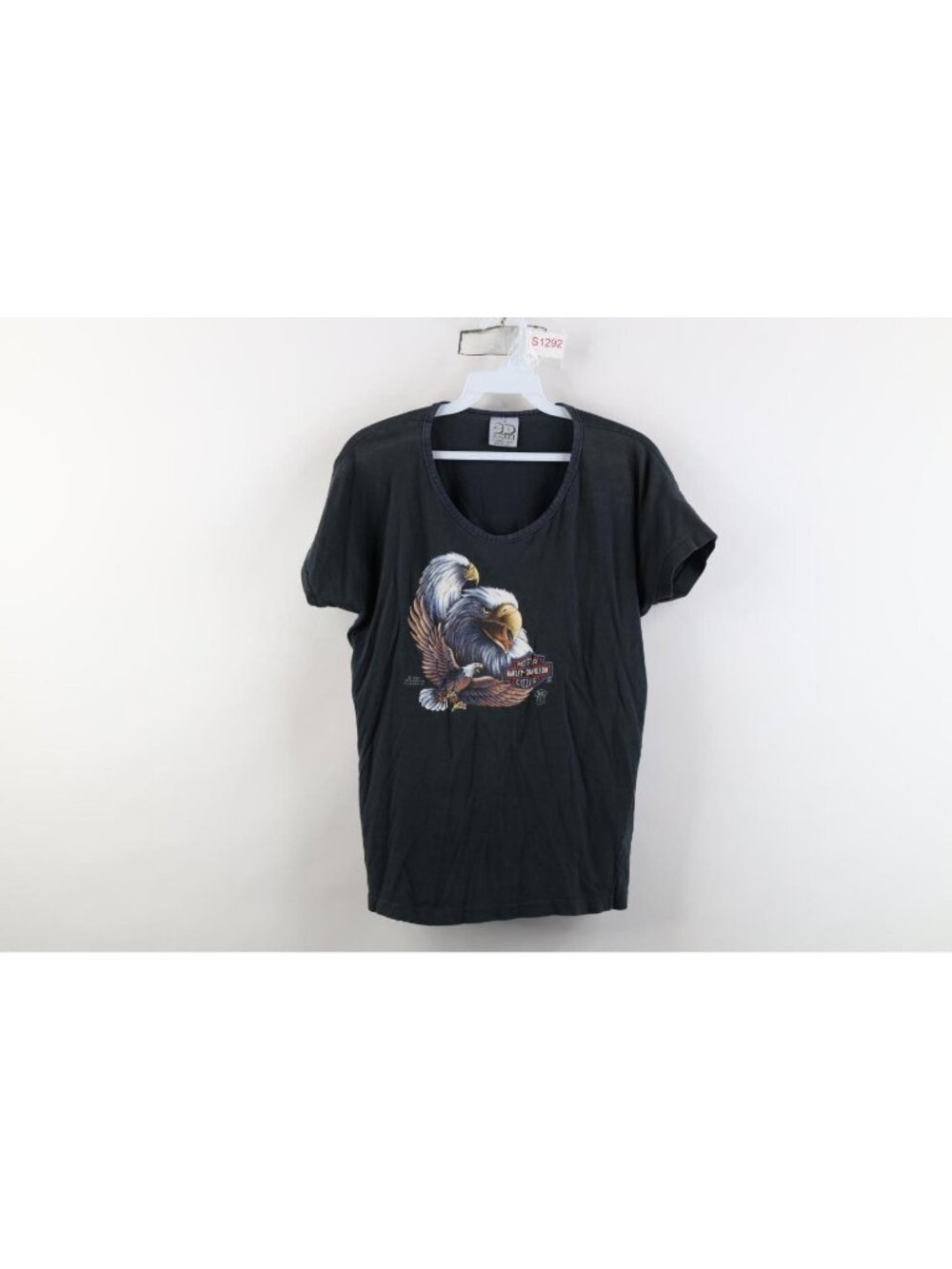 Vintage 80s 3D Emblem Womens Large Faded Harley Davidson Eagle T-Shirt Black USA